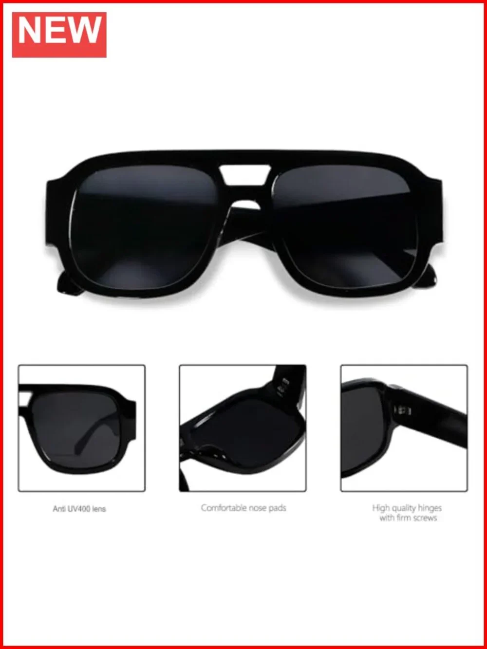 Retro Oversized Square Aviator Sunglasses UV400 Protection